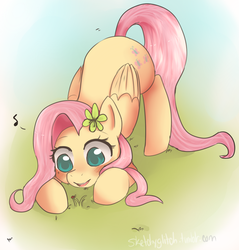 Size: 883x922 | Tagged: safe, artist:glitchyraptor, fluttershy, ladybug, pegasus, pony, g4, female, flower, flower in hair, solo