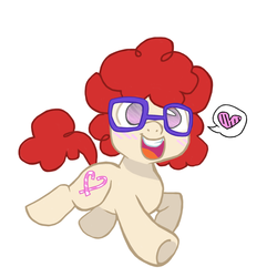 Size: 1280x1280 | Tagged: safe, artist:arcum42, artist:php164, twist, g4, colored, cute, female, filly, glasses, happy, heart, open mouth, sketch, solo, underhoof