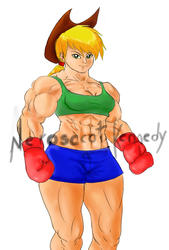 Size: 793x1170 | Tagged: source needed, safe, artist:neroscottkennedy, applejack, human, g4, applejacked, boxing, fetish, humanized, muscle fetish, muscles