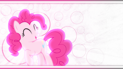 Size: 1920x1080 | Tagged: safe, artist:equestriandeviants, artist:kinetic-arts, artist:quanno3, pinkie pie, earth pony, pony, g4, bubble, collaboration, female, mare, simple, solo, vector, wallpaper