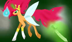 Size: 877x523 | Tagged: safe, artist:rainbow-palet, pony, aurora (child of light), child of light, igniculus, ponified, solo, sword