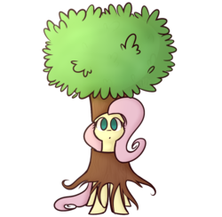 Size: 1024x1000 | Tagged: safe, artist:flutternutpie, fluttershy, g4, :o, clothes, costume, female, fluttertree, looking at you, simple background, solo, transparent background, tree, tree costume