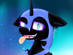 Size: 800x600 | Tagged: source needed, useless source url, safe, artist:eventide-empress, nightmare moon, g4, fangs, female, floppy ears, looking at you, nightmare mlem, open mouth, solo, tongue out