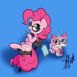 Size: 1280x1280 | Tagged: safe, artist:lightningnickel, pinkie pie, g4, crossover, lego, the lego movie, unikitty