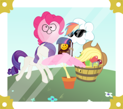 Size: 6000x5344 | Tagged: safe, artist:magister39, applejack, fluttershy, pinkie pie, rainbow dash, rarity, twilight sparkle, g4, absurd resolution, apple, balloon, book, character parody, cloud, fluttertree, mane six, mane six opening poses, object, tree