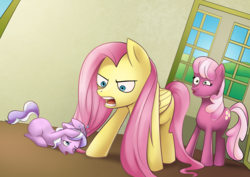 Size: 4092x2893 | Tagged: safe, artist:xd-385, cheerilee, diamond tiara, fluttershy, fanfic:the lost element, g4, angry, fanfic art, flutterrage, fury, scary, tiarabuse, yelling