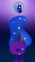 Size: 864x1512 | Tagged: safe, artist:fucsia94, princess luna, alicorn, pony, g4, eyes closed, female, gradient background, mare, moon, smiling, solo