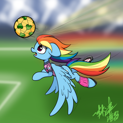 Size: 2000x2000 | Tagged: safe, artist:lightningnickel, rainbow dash, pony, g4, /mlp/, 4chan cup, female, football, frog (hoof), high res, horseshoes, ponified, robin van persie, solo, underhoof, world cup