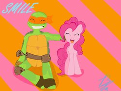 Size: 1024x768 | Tagged: safe, artist:blaze98mmb, pinkie pie, g4, crossover, michelangelo, pinkey, smiling, teenage mutant ninja turtles, tmnt 2012