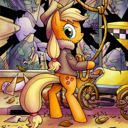 Size: 640x640 | Tagged: safe, artist:agnesgarbowska, idw, applejack, changeling, pony, g4, bipedal, butt tail, cover art, crossover, parody, rick grimes, the walking dead