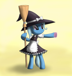 Size: 3840x4048 | Tagged: dead source, safe, artist:panzerhi, trixie, pony, g4, bipedal, broom, clothes, costume, crossover, female, kirisame marisa, solo, touhou, witch