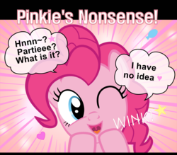 Size: 1600x1400 | Tagged: safe, artist:s.guri, pinkie pie, g4, americano exodus, cute, denial, female, happy, heart, looking at you, open mouth, parody, smiling, solo, stars, uvula, vector, wink