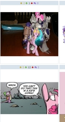 Size: 309x573 | Tagged: safe, pinkie pie, princess celestia, spike, derpibooru, g4, brushable, exploitable meme, hot nuts, juxtaposition, juxtaposition win, megatron, meme, meta, pinklestia, toy, transformers, transformers prime