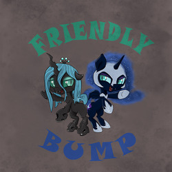 Size: 1280x1280 | Tagged: safe, artist:lunoley, nightmare moon, queen chrysalis, alicorn, changeling, changeling queen, pony, lunadoodle, g4, butt bump, butt to butt, butt touch, cute, cutealis, female, filly, foal, moonabetes