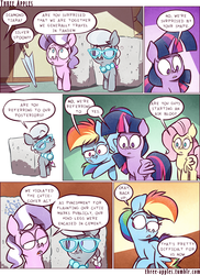 Size: 944x1294 | Tagged: safe, artist:capnpea, artist:kefkafloyd, diamond tiara, fluttershy, rainbow dash, silver spoon, twilight sparkle, alicorn, earth pony, pegasus, pony, comic:three apples, g4, comic, female, filly, mare, no pupils, twilight sparkle (alicorn)