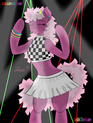 Size: 1900x2500 | Tagged: safe, artist:lordzid, cheerilee, earth pony, pony, semi-anthro, g4, 80s, 80s cheerilee, belly, belly button, bipedal, clothes, dancing, eyes closed, female, laser, midriff, miniskirt, skirt, sleeveless, slender, solo, thin
