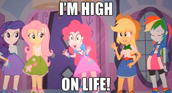 Size: 631x344 | Tagged: safe, applejack, fluttershy, pinkie pie, rainbow dash, rarity, equestria girls, g4, bait and switch, exploitable meme, meme, pinkie has a crazy idea