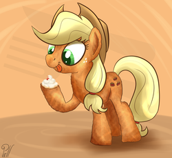 Size: 3271x2993 | Tagged: safe, artist:pirill, applejack, food pony, original species, g4, 30 minute art challenge, apple pie, female, high res, imminent autocannibalism, solo, this will not end well, tongue out