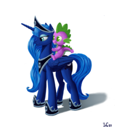 Size: 1800x2000 | Tagged: safe, artist:ivg89, princess luna, spike, alicorn, dragon, pony, g4, dragons riding ponies, duo, female, male, mare, riding, simple background, spike riding luna, transparent background