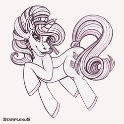 Size: 639x639 | Tagged: safe, artist:starplexus, rarity, crystal pony, pony, unicorn, g4, crystal rarity, female, hoers, mare, monochrome, solo, traditional art