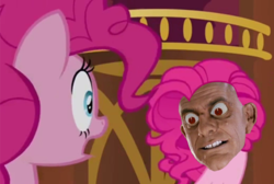 Size: 486x327 | Tagged: safe, edit, edited screencap, screencap, pinkie pie, earth pony, pony, g3, g4, too many pinkie pies, christopher lloyd, clone, creepy, disney, eyes, face, female, judge doom, mare, pinkie clone, pinkie's silly face, who framed roger rabbit