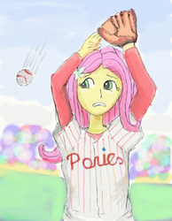 Size: 587x756 | Tagged: safe, artist:trixsun, fluttershy, human, g4, baseball, female, humanized, major league baseball, mlb, philadelphia phillies, solo