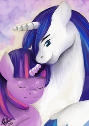 Size: 1024x1448 | Tagged: safe, artist:shivall, shining armor, twilight sparkle, g4, duo