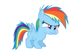 Size: 900x600 | Tagged: safe, artist:s.guri, rainbow dash, pegasus, pony, for whom the sweetie belle toils, g4, blushing, cute, dashabetes, female, filly, filly rainbow dash, frown, glare, nose wrinkle, puffy cheeks, scrunchy face, simple background, solo, spread wings, transparent background, vector, younger