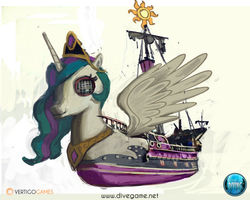 Size: 636x510 | Tagged: safe, princess celestia, g4, boat, concept art, crossover, ship, video game, world of diving