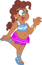 Size: 637x989 | Tagged: safe, artist:starryoak, pinkie pie, human, g4, belly, belly button, chubby, dark skin, fat, female, humanized, natural hair color, pansexual, plump, simple background, solo, transparent background