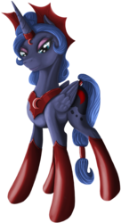 Size: 613x1128 | Tagged: safe, artist:nalesia, idw, princess luna, g4, reflections, spoiler:comic, alternate hairstyle, boots, evil counterpart, evil luna, female, horn, horn ring, mirror universe, simple background, smiling, smirk, solo, tail wrap, transparent background, vector
