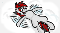 Size: 960x540 | Tagged: safe, artist:plain, oc, oc only, oc:blackjack, pony, unicorn, fallout equestria, fallout equestria: project horizons, fanfic, fanfic art, female, hooves, horn, mare, on back, open mouth, snow angel, solo