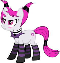 Size: 3000x3168 | Tagged: safe, artist:cheezedoodle96, pony, unicorn, g4, .svg available, blush sticker, blushing, clothes, female, glare, high res, jinx (dc comics), mare, ponified, simple background, smirk, socks, solo, striped socks, teen titans, teen titans go, transparent background, vector