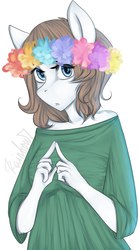 Size: 668x1200 | Tagged: safe, artist:yukomaussi, oc, oc only, oc:cream locks, anthro, anthro oc, floral head wreath, solo