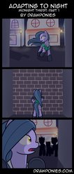 Size: 583x1371 | Tagged: safe, artist:drawponies, artist:terminuslucis, oc, oc only, oc:midnight thirst, earth pony, pony, comic:adapting to night, comic:adapting to night: midnight thirst, adult blank flank, comic, cornered, escaping, running, running away, scared, silhouette, thug