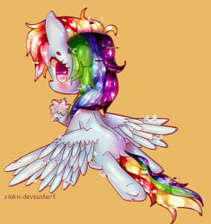 Size: 593x630 | Tagged: safe, artist:siukii, rainbow dash, g4, cloud, crying, female, glitch, looking back, simple background, solo