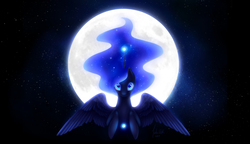 Size: 4891x2822 | Tagged: safe, artist:nekiw, princess luna, alicorn, pony, g4, female, high res, magic, moon, night, solo