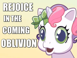 Size: 631x471 | Tagged: safe, edit, edited screencap, screencap, sweetie belle (g3), g3, newborn cuties, caption, dawn of war, face of evil, female, g3.75, image macro, jesus christ how horrifying, meme, nightmare fuel, pure unfiltered evil, solo, text, uncanny valley, warhammer (game), warhammer 40k, wat