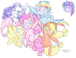 Size: 3048x2320 | Tagged: safe, artist:madisonmadlossen, applejack, fluttershy, pinkie pie, rainbow dash, rarity, twilight sparkle, g4, high res, mane six, traditional art