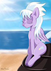 Size: 1024x1427 | Tagged: safe, artist:howl echoes, cloudchaser, g4, beach, eyes closed, female, meditating, sitting, solo