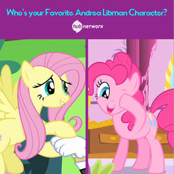 Size: 551x550 | Tagged: safe, discord, fluttershy, pinkie pie, g4, official, andrea libman, hub logo, the hub