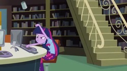 Size: 1273x711 | Tagged: safe, screencap, twilight sparkle, equestria girls, g4, computer, library