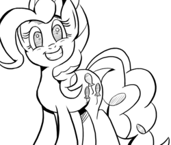 Size: 906x768 | Tagged: safe, artist:flutteriot, pinkie pie, g4, female, happy, looking at you, monochrome, smiling, solo