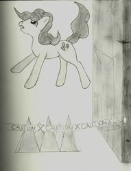 Size: 1406x1841 | Tagged: safe, artist:allyxcat3, pinkie pie, earth pony, pony, g4, female, mare, monochrome, pencil drawing, solo, this will end in death, traditional art