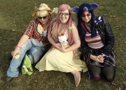 Size: 3456x2469 | Tagged: safe, artist:flutterthunder, applejack, fluttershy, twilight sparkle, human, g4, appletwishy, cosplay, high res, irl, irl human, photo