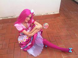 Size: 960x717 | Tagged: safe, artist:ureegy, pinkie pie, human, g4, clothes, cosplay, irl, irl human, photo, solo, stockings