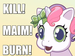 Size: 631x471 | Tagged: safe, sweetie belle (g3), g3, g3.5, newborn cuties, over two rainbows, female, g3 hate, g3.75, image macro, meme, solo, warhammer (game), warhammer 40k
