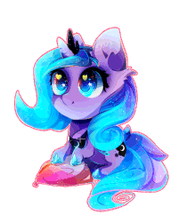 Size: 1129x1405 | Tagged: safe, artist:koveliana, princess luna, animated, blinking, chromatic aberration, color porn, cute, female, filly, heart eyes, looking up, lunabetes, pillow, s1 luna, simple background, sitting, smiling, solo, sparkles, starry eyes, transparent background, wingding eyes, woona