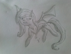 Size: 2592x1944 | Tagged: safe, artist:raakshii, fluttershy, g4, female, flutterbat, monochrome, solo, traditional art