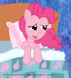 Size: 743x815 | Tagged: safe, artist:infinitydash, pinkie pie, g4, bed, cupcake dreams, dream, female, in bed, solo